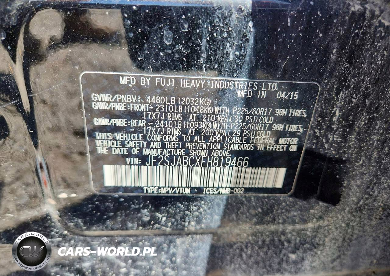 2015 Subaru Forester 2.5I VIN:JF2SJABCXFH819466 - 12