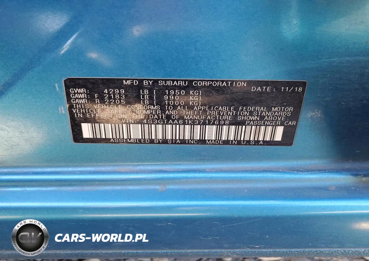 2019 Subaru Impreza VIN:4S3GTAA61K3717698 - 14