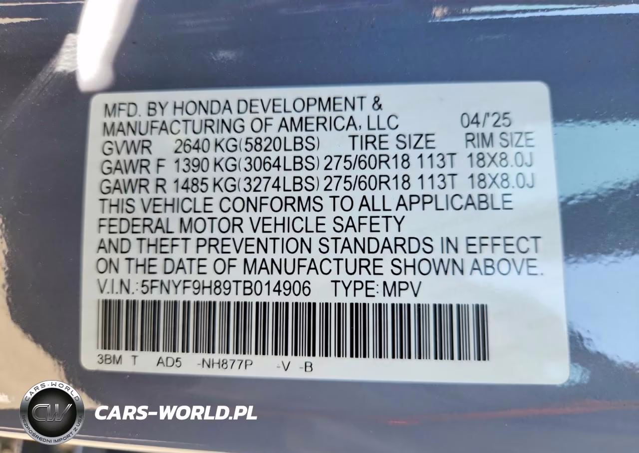 2026 Honda Passport Trailsport Elite VIN:5FNYF9H89TB014906 - 14