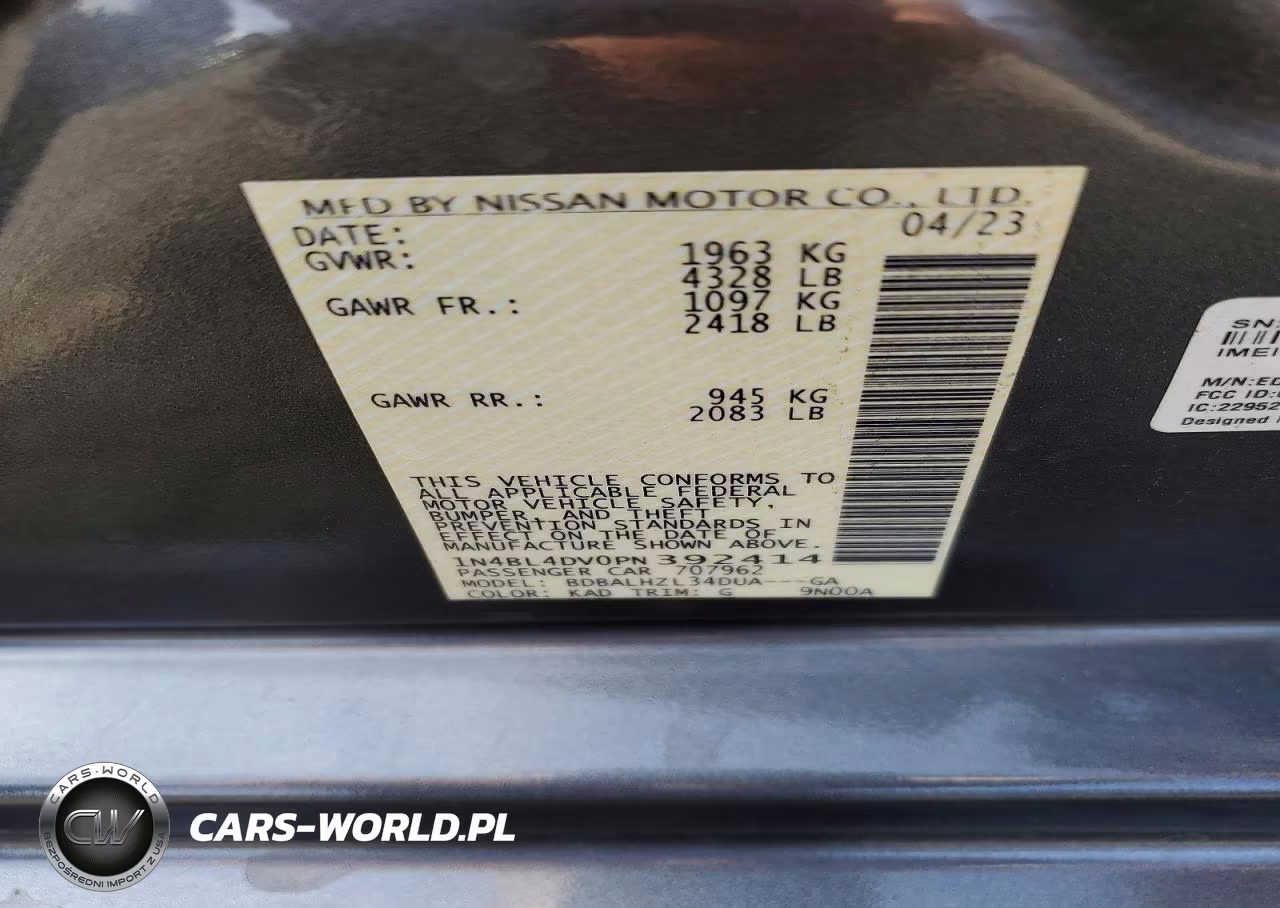 2023 Nissan Altima Sv VIN:1N4BL4DV0PN392414 - 12