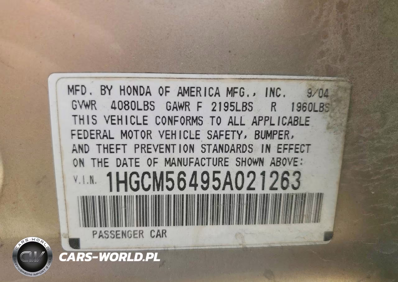2005 Honda Accord Lx VIN:1HGCM56495A021263 - 12