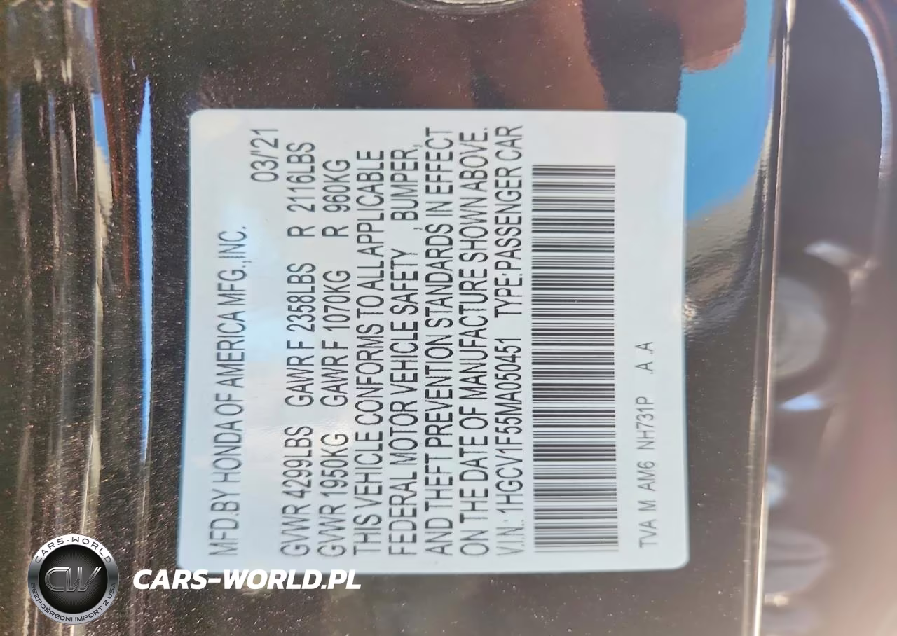2021 Honda Accord Exl VIN:1HGCV1F55MA050451 - 12