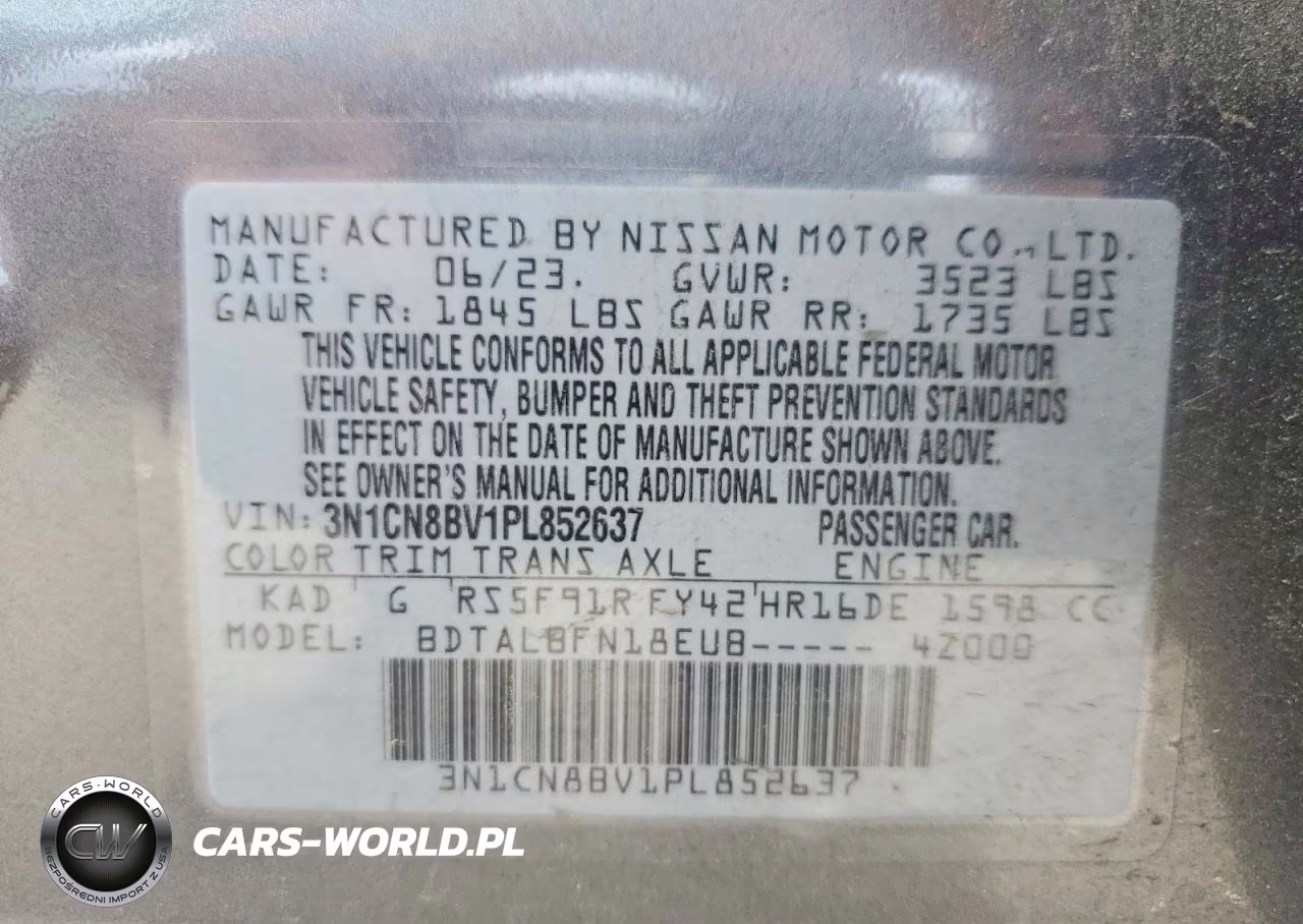 2023 Nissan Versa S VIN:3N1CN8BV1PL852637 - 12