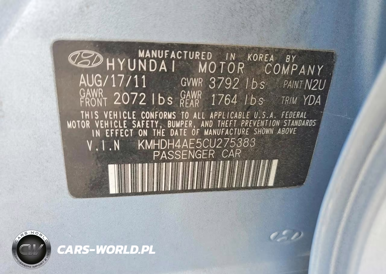 2012 Hyundai Elantra Gls VIN:KMHDH4AE5CU275383 - 12