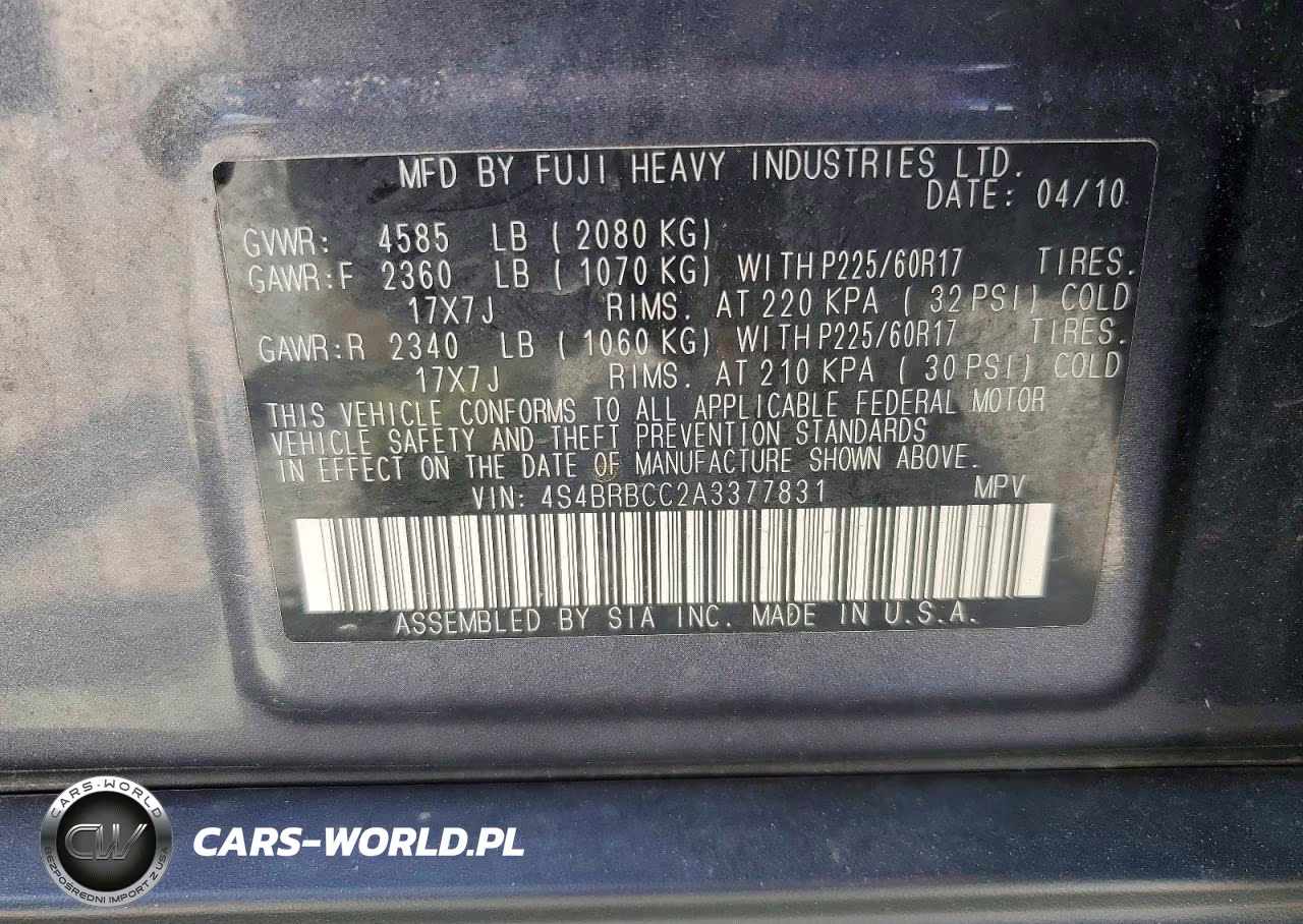 2010 Subaru Outback 2.5I Premium VIN:4S4BRBCC2A3377831 - 13