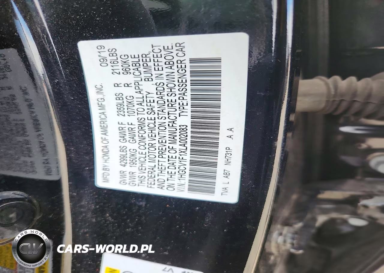 2020 Honda Accord Lx VIN:1HGCV1F1XLA002083 - 12