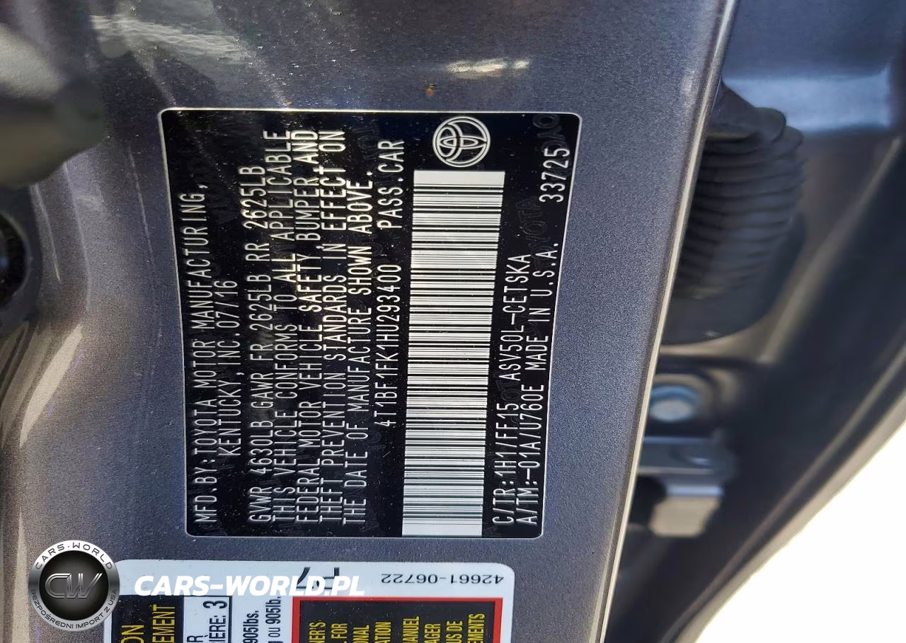 2017 Toyota Camry Se VIN:4T1BF1FK1HU293400 - 12