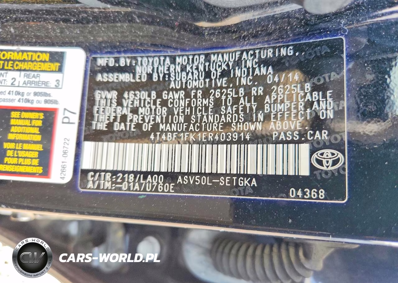 2014 Toyota Camry Xle VIN:4T4BF1FK1ER403914 - 12