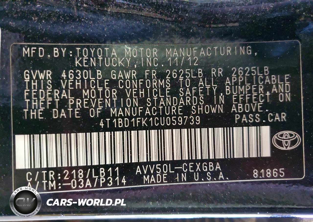 2012 Toyota Camry Hybrid Xle VIN:4T1BD1FK1CU059739 - 12