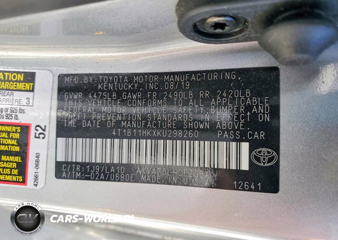2019 Toyota Camry Xle VIN:4T1B11HKXKU298260 - 12