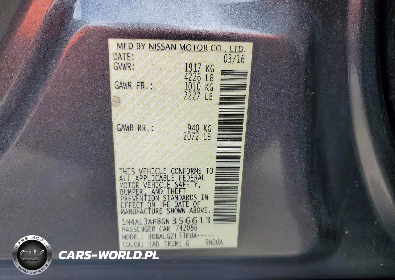 2016 Nissan Altima 2.5 S VIN:1N4AL3AP8GN356613 - 13