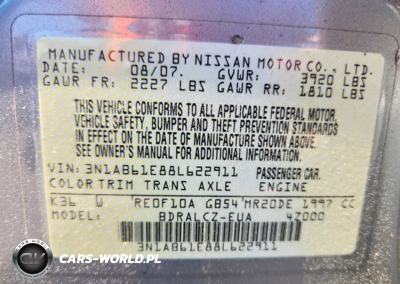 2008 Nissan Sentra 2.0 VIN:3N1AB61E88L622911 - 12