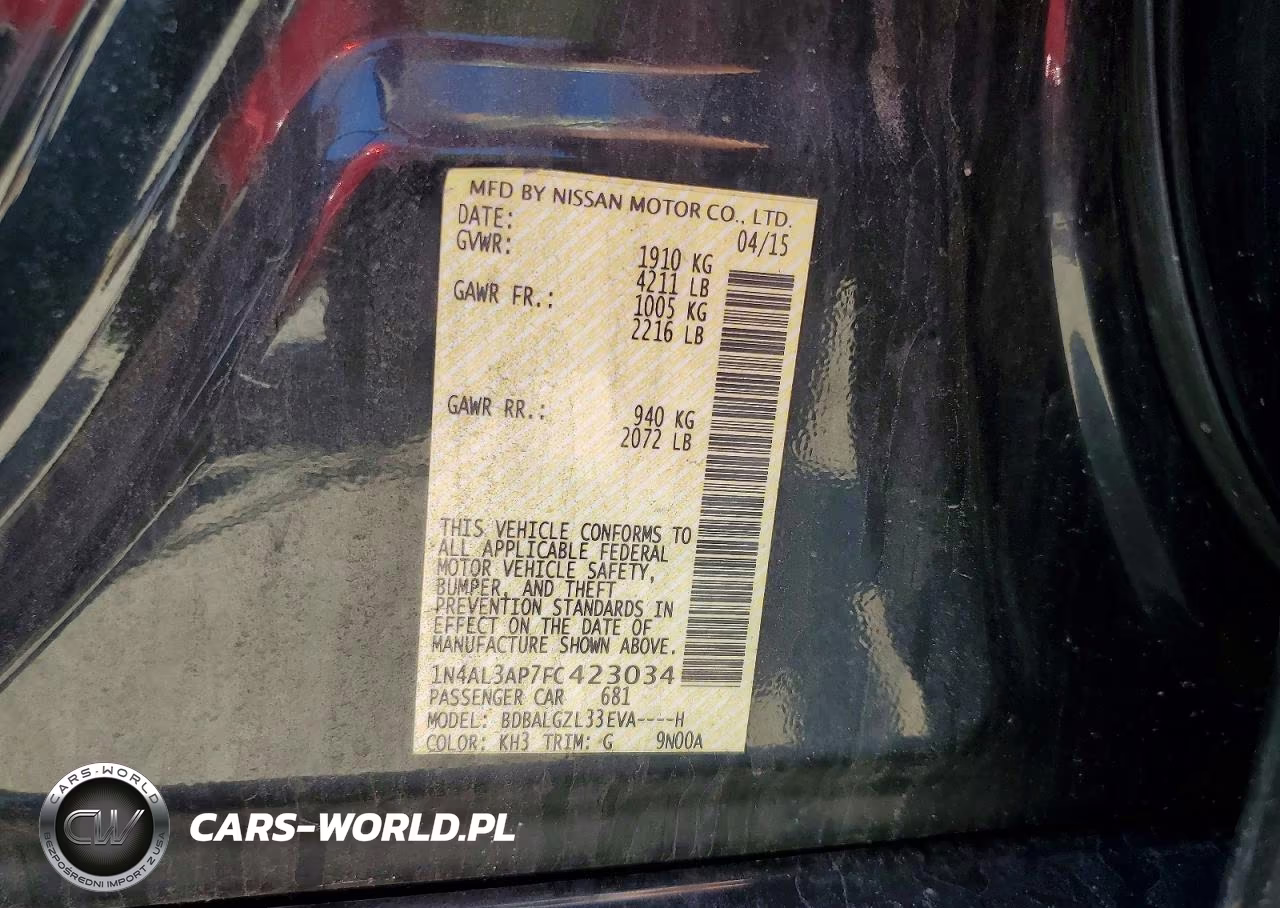 2015 Nissan Altima 2.5 S VIN:1N4AL3AP7FC423034 - 12
