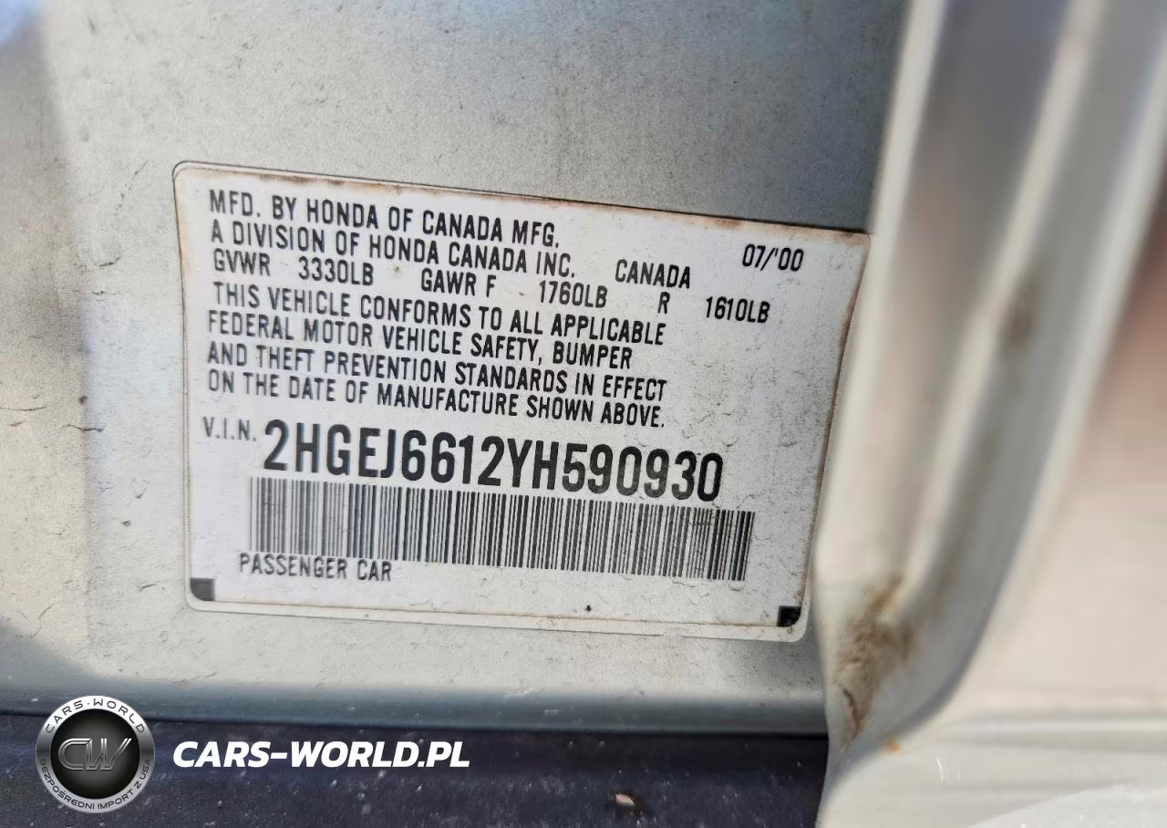 2000 Honda Civic Base VIN:2HGEJ6612YH590930 - 12