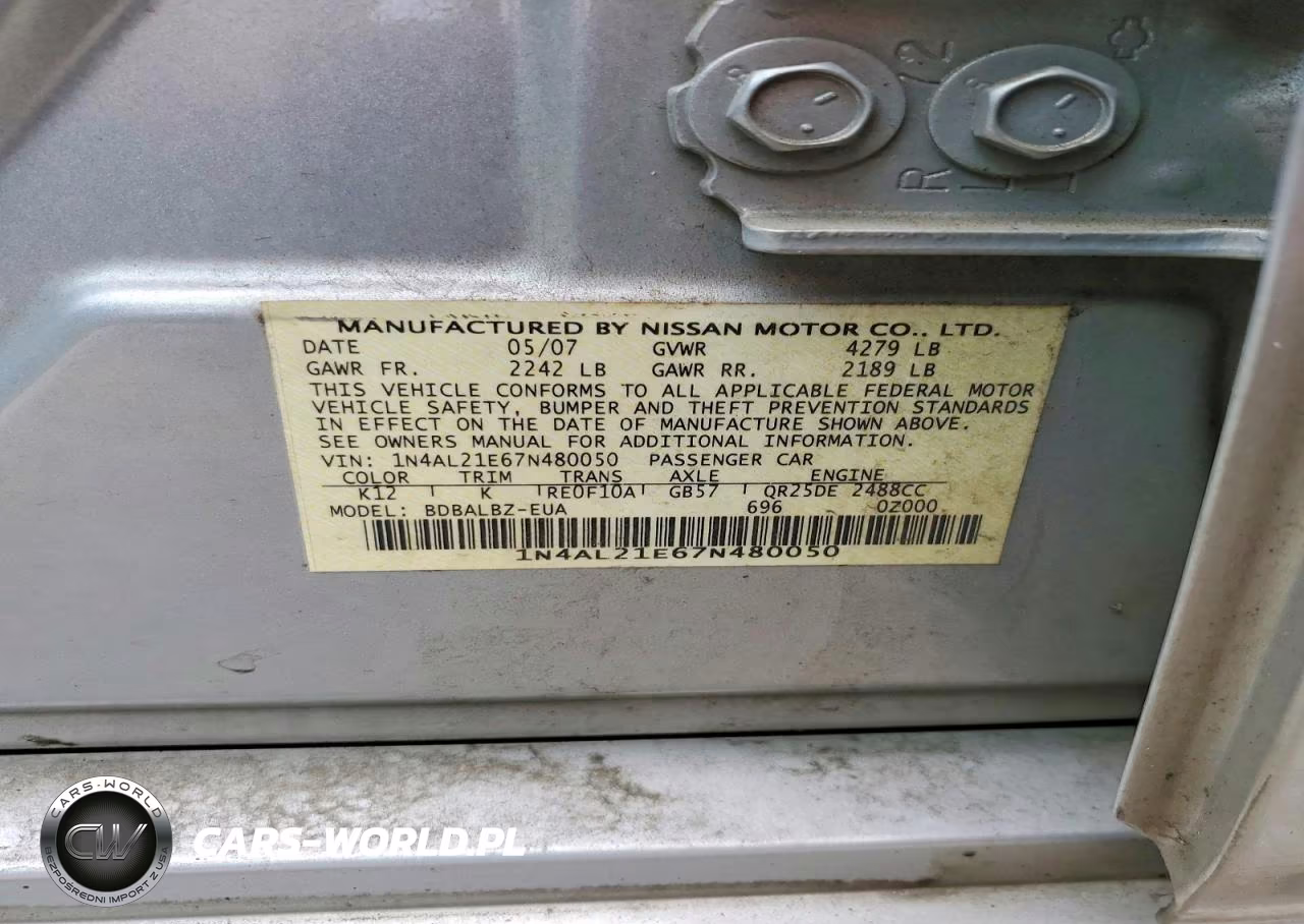 2007 Nissan Altima 2.5-2.5S VIN:1N4AL21E67N480050 - 13