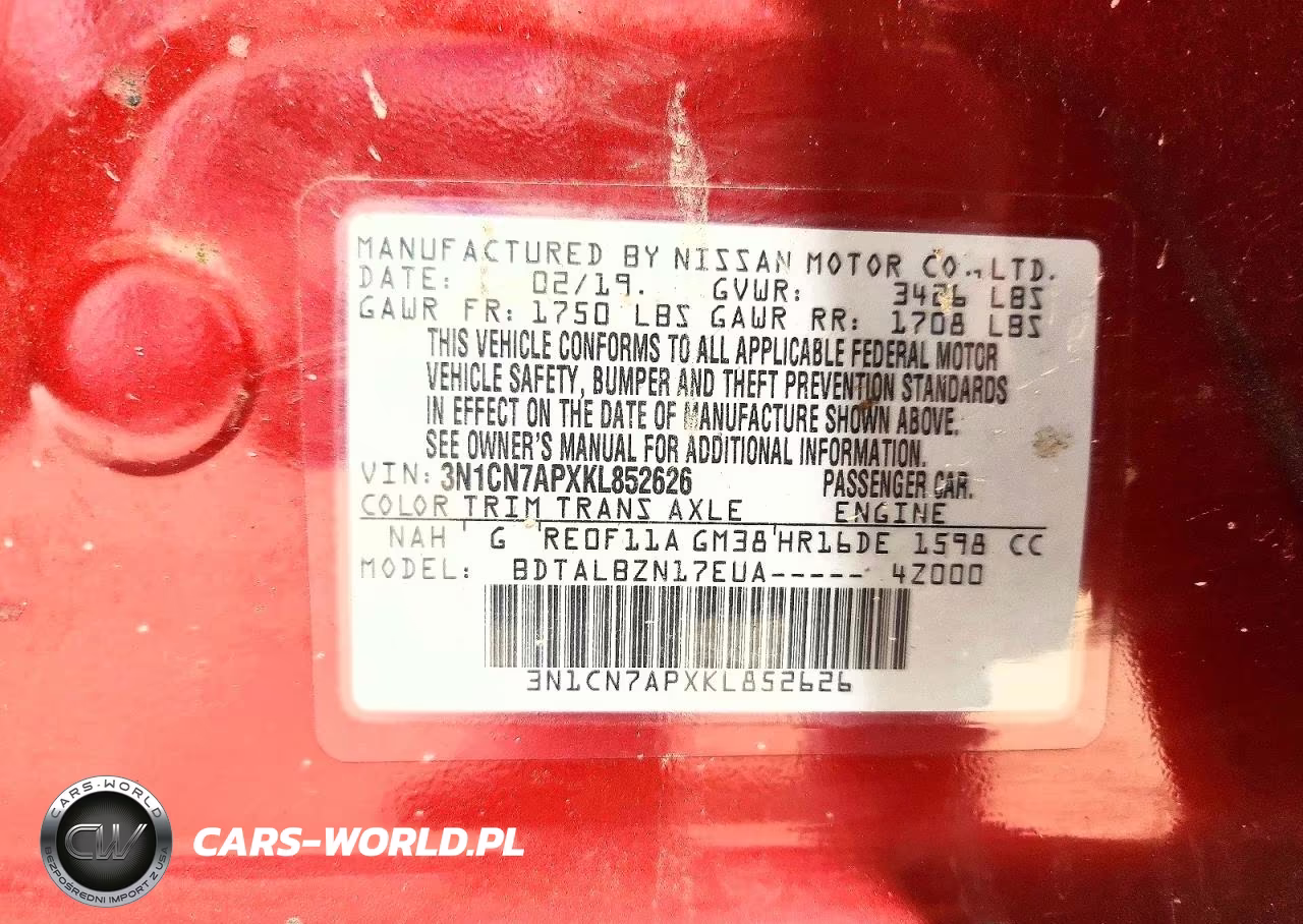 2019 Nissan Versa Sv VIN:3N1CN7APXKL852626 - 12