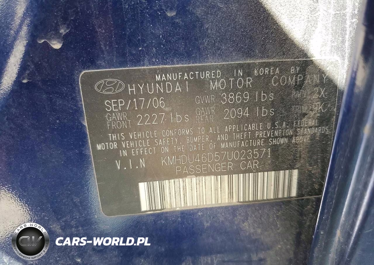 2007 Hyundai Elantra Gls VIN:KMHDU46D57U023571 - 12