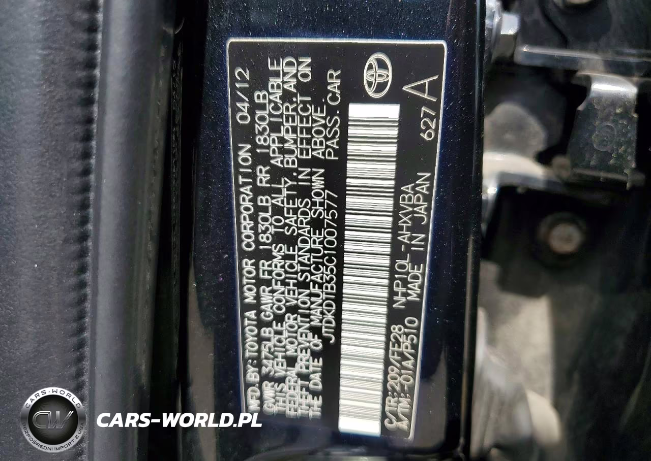 2012 Toyota Prius C One VIN:JTDKDTB35C1007577 - 12