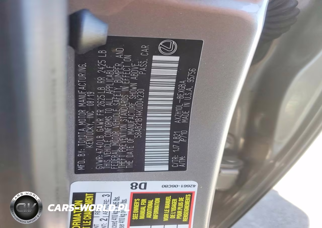 2019 Lexus Es 300H VIN:58AB21B14KU004230 - 12