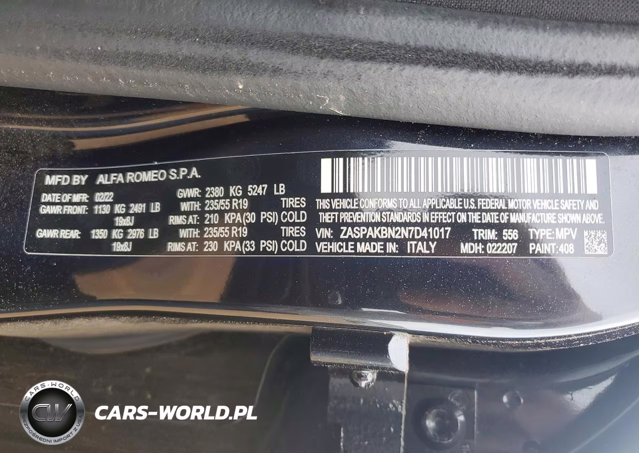 2022 Alfa Romeo Stelvio Ti VIN:ZASPAKBN2N7D41017 - 13