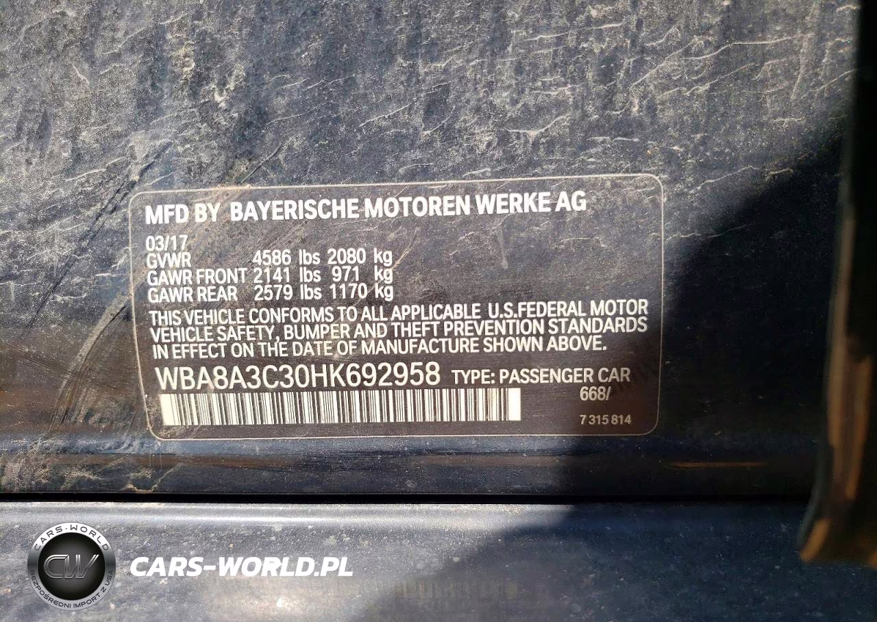 2017 BMW 320 Xi VIN:WBA8A3C30HK692958 - 12