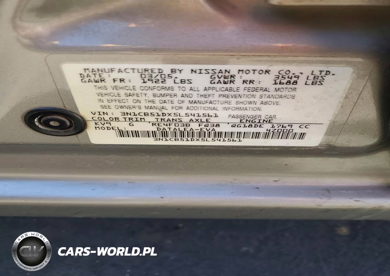 2005 Nissan Sentra 1.8 VIN:3N1CB51DX5L541561 - 12