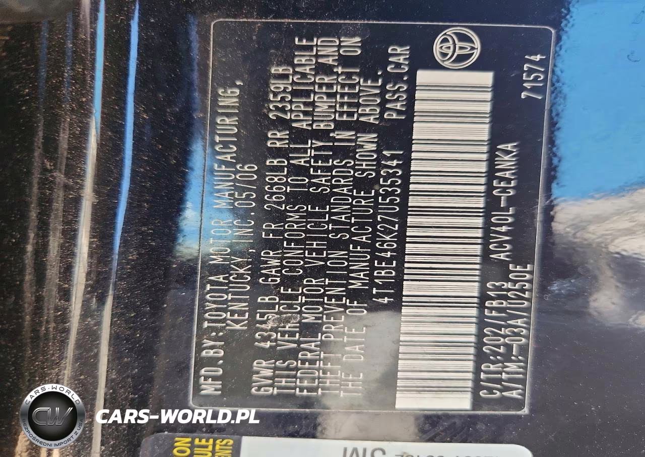 2007 Toyota Camry Ce VIN:4T1BE46K27U535341 - 12