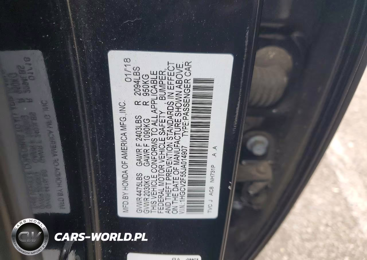 2018 Honda Accord Exl VIN:1HGCV2F55JA014907 - 13