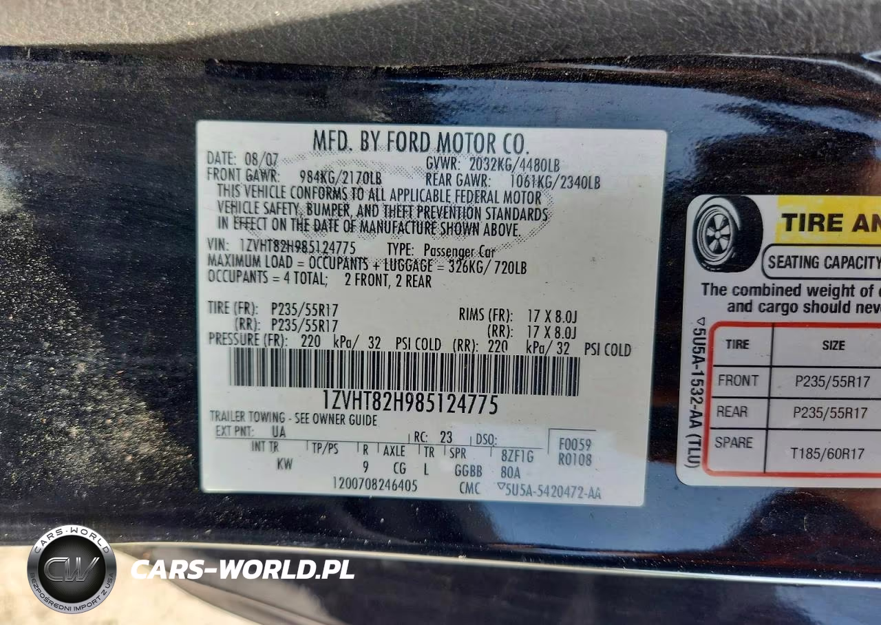 2008 Ford Mustang Gt VIN:1ZVHT82H985124775 - 12