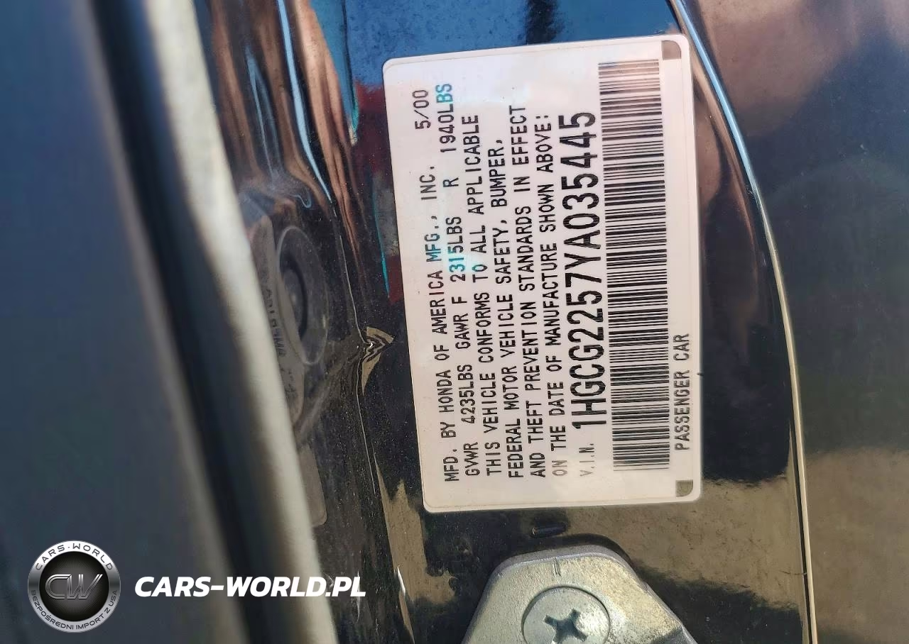 2000 Honda Accord Ex VIN:1HGCG2257YA035445 - 12