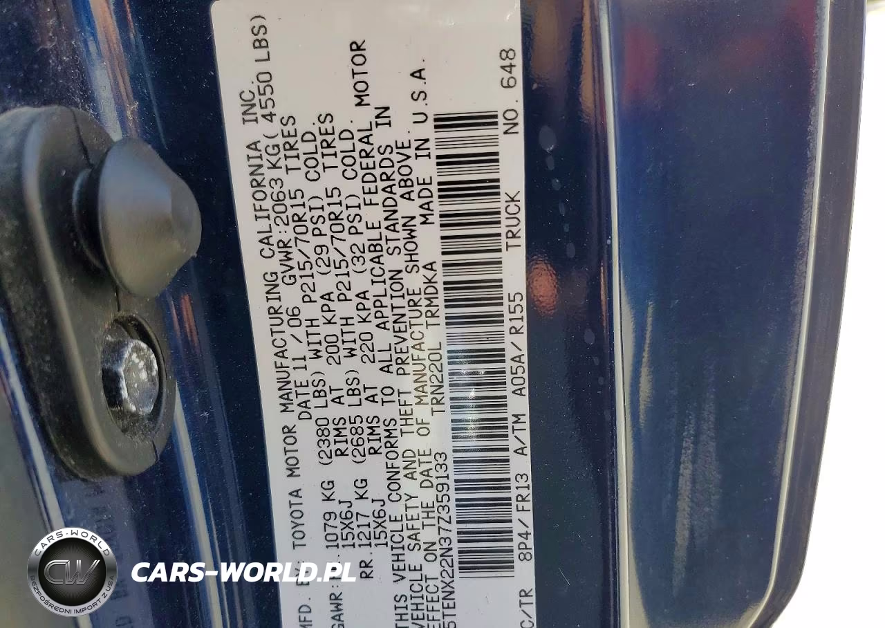 2007 Toyota Tacoma VIN:5TENX22N37Z359133 - 12