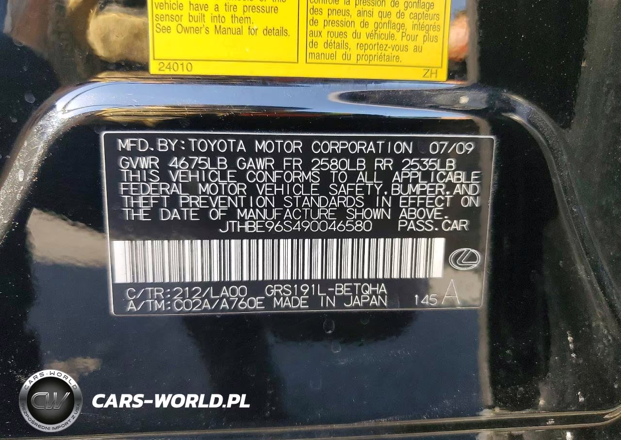 2009 Lexus Gs 350 VIN:JTHBE96S490046580 - 13