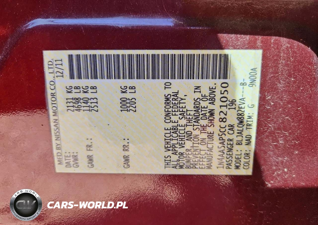 2012 Nissan Maxima 3.5 S VIN:1N4AA5AP5CC821050 - 13