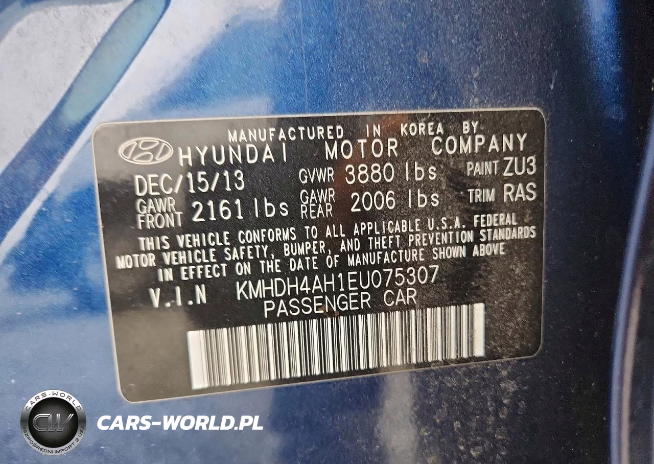 2014 Hyundai Elantra Sport VIN:KMHDH4AH1EU075307 - 12