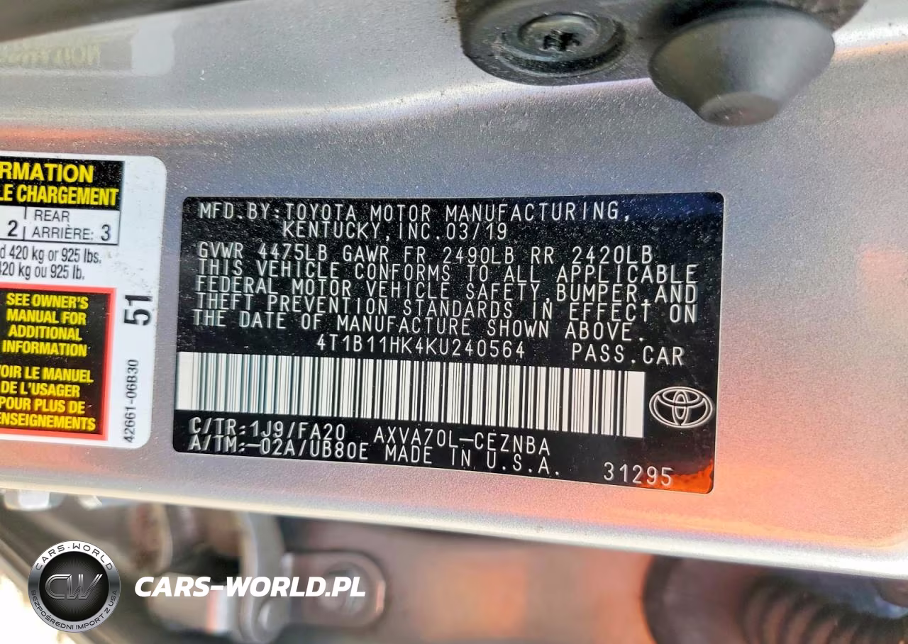 2019 Toyota Camry Le VIN:4T1B11HK4KU240564 - 13