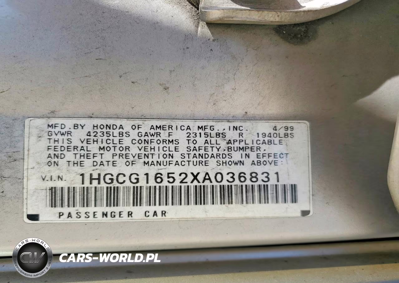 1999 Honda Accord Ex VIN:1HGCG1652XA036831 - 12