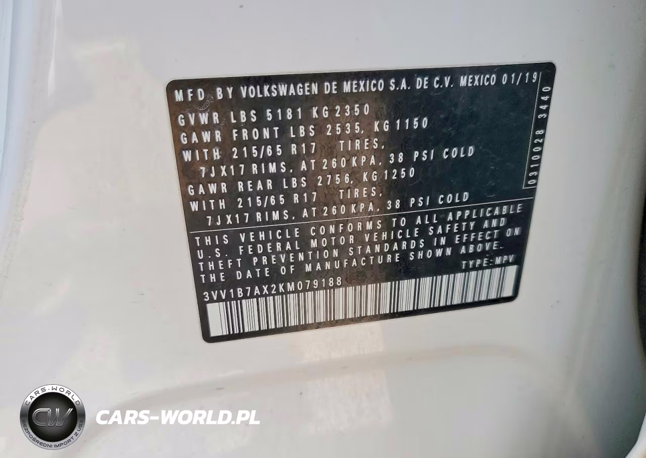 2019 Volkswagen Tiguan S VIN:3VV1B7AX2KM079188 - 12