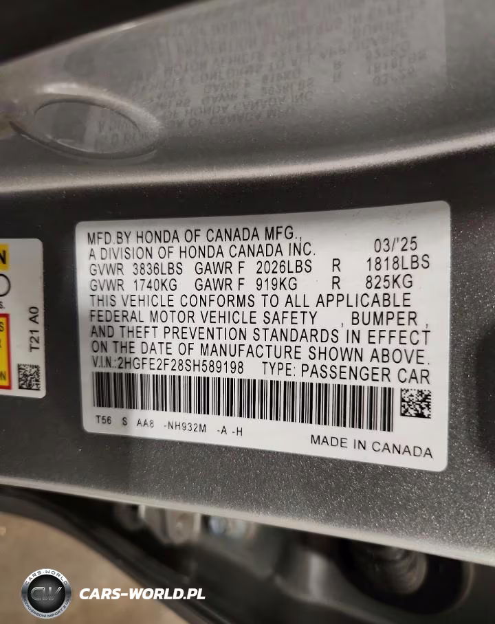 2025 Honda Civic Lx VIN:2HGFE2F28SH589198 - 12
