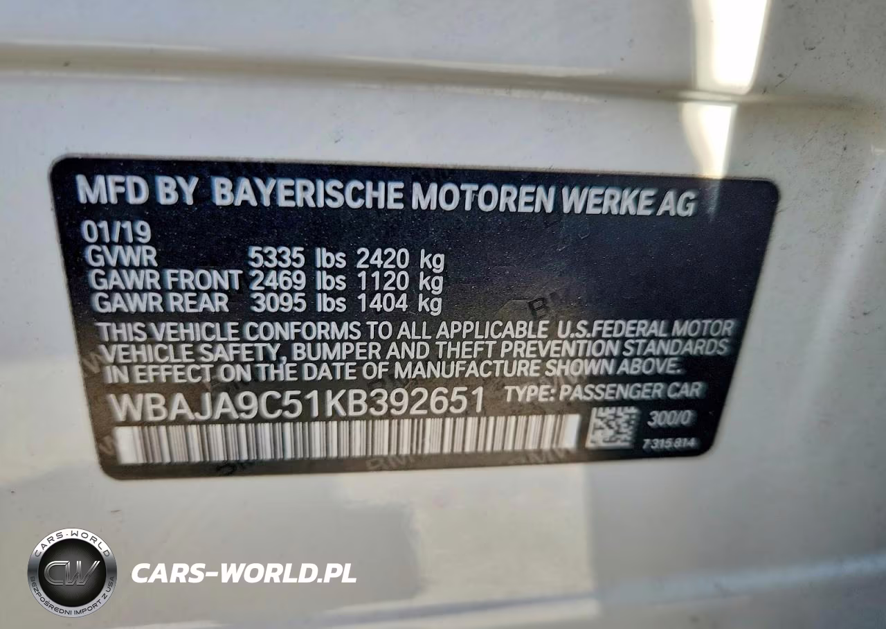2019 BMW 530E VIN:WBAJA9C51KB392651 - 12