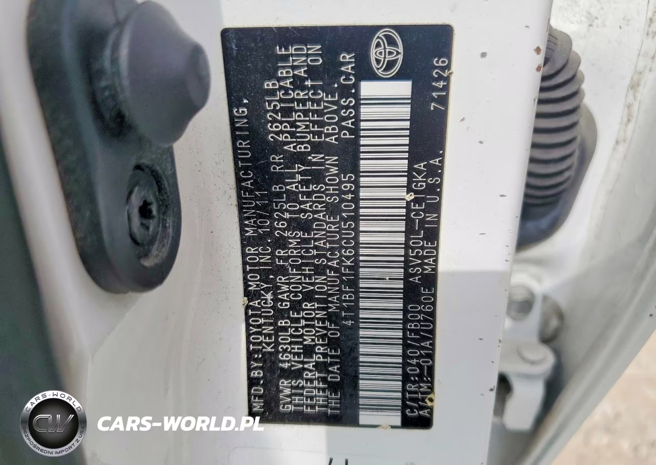 2012 Toyota Camry Xle VIN:4T1BF1FK6CU510495 - 12