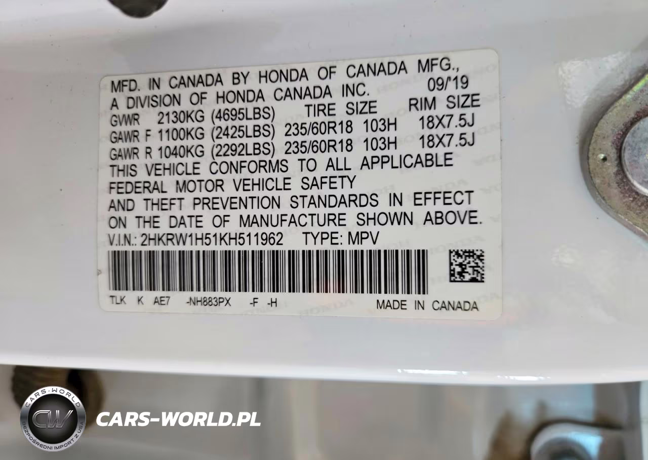 2019 Honda Cr-V Ex VIN:2HKRW1H51KH511962 - 13