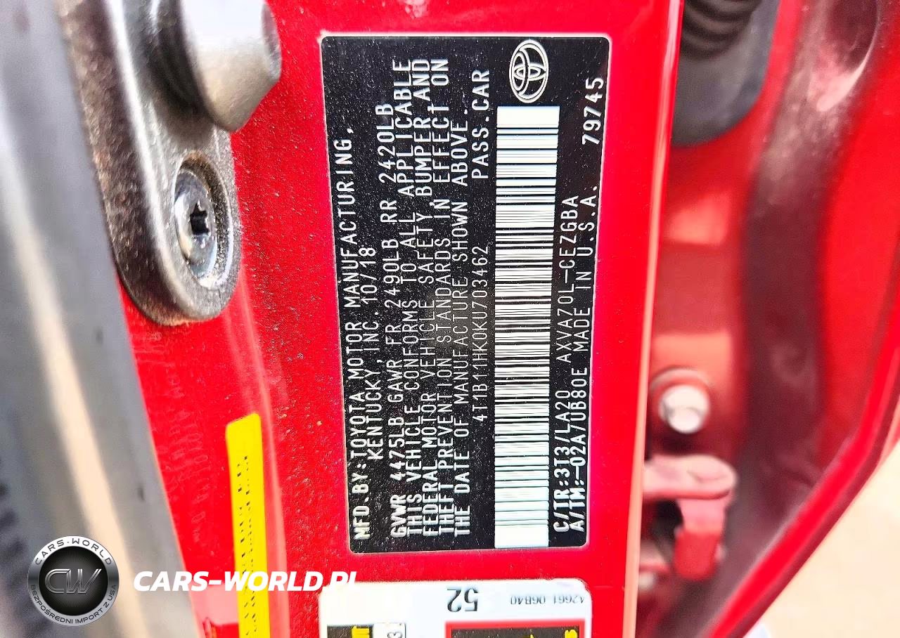 2019 Toyota Camry Xle VIN:4T1B11HK0KU703462 - 12