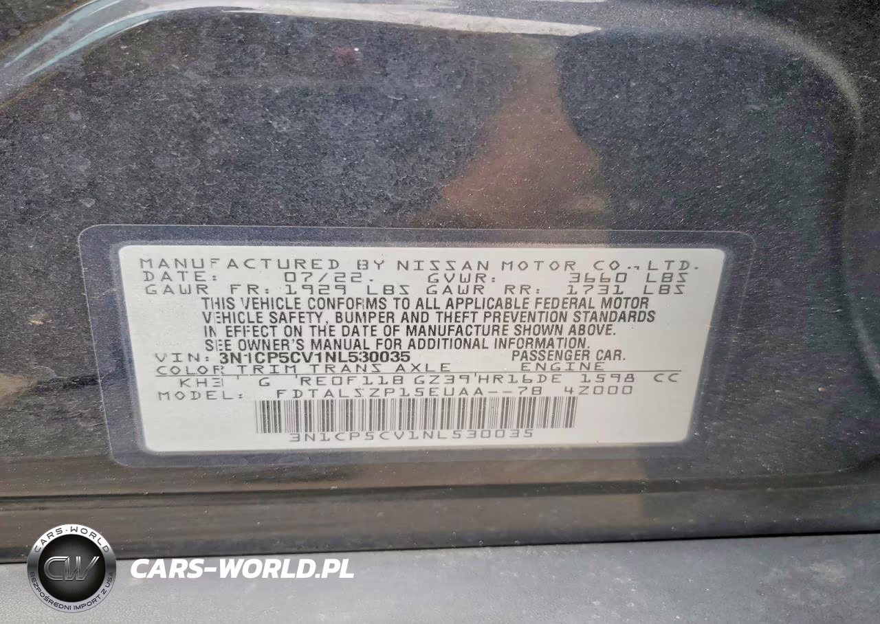 2022 Nissan Kicks Sv VIN:3N1CP5CV1NL530035 - 12