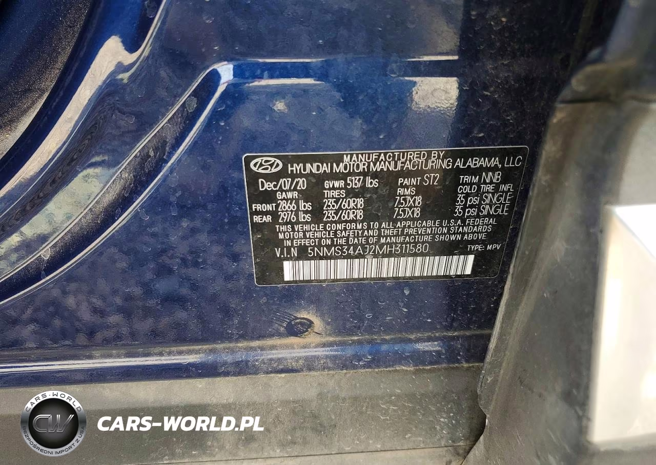 2021 Hyundai Santa Fe Sel VIN:5NMS34AJ2MH311580 - 14