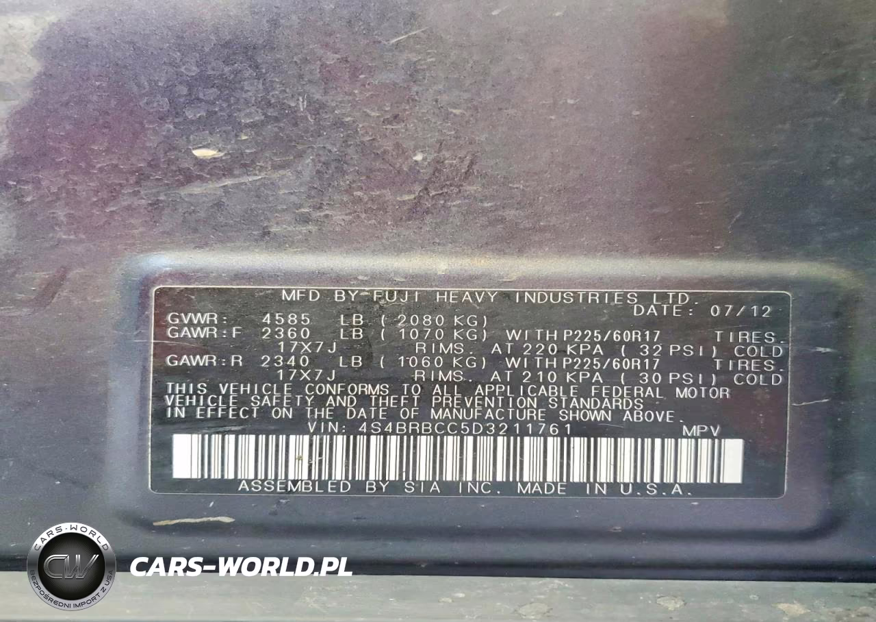 2013 Subaru Outback 2.5I Premium VIN:4S4BRBCC5D3211761 - 13