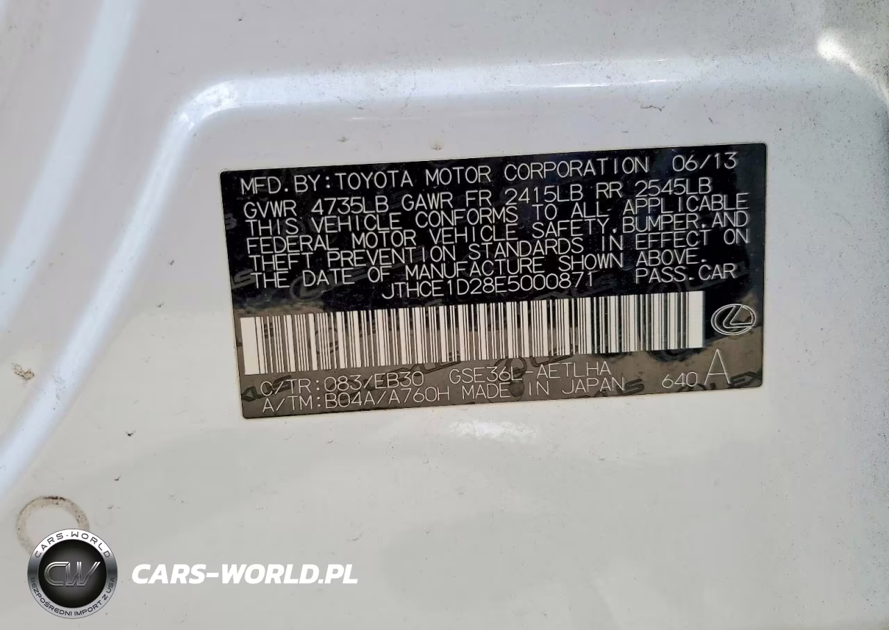 2014 Lexus Is 350 VIN:JTHCE1D28E5000871 - 13