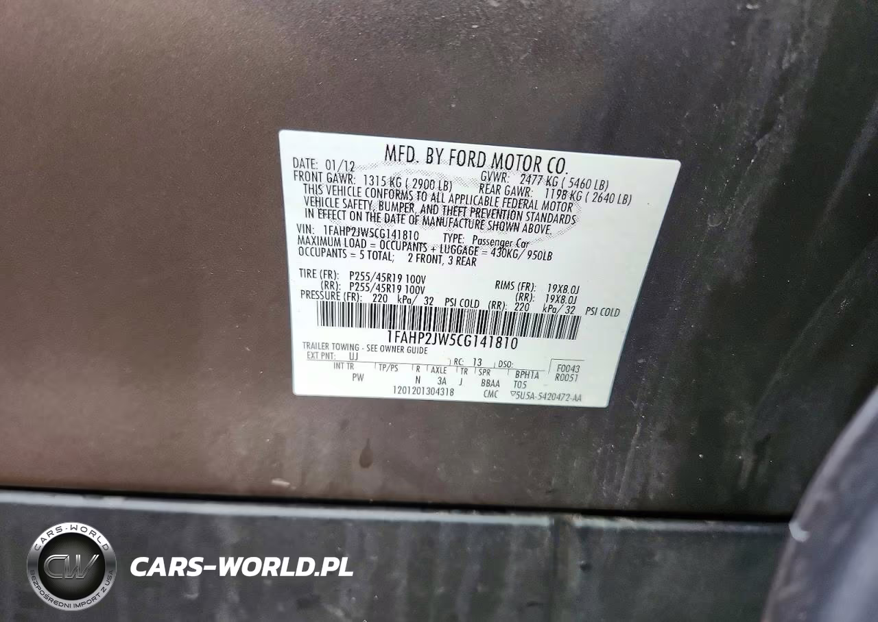 2012 Ford Taurus Limited VIN:1FAHP2JW5CG141810 - 12