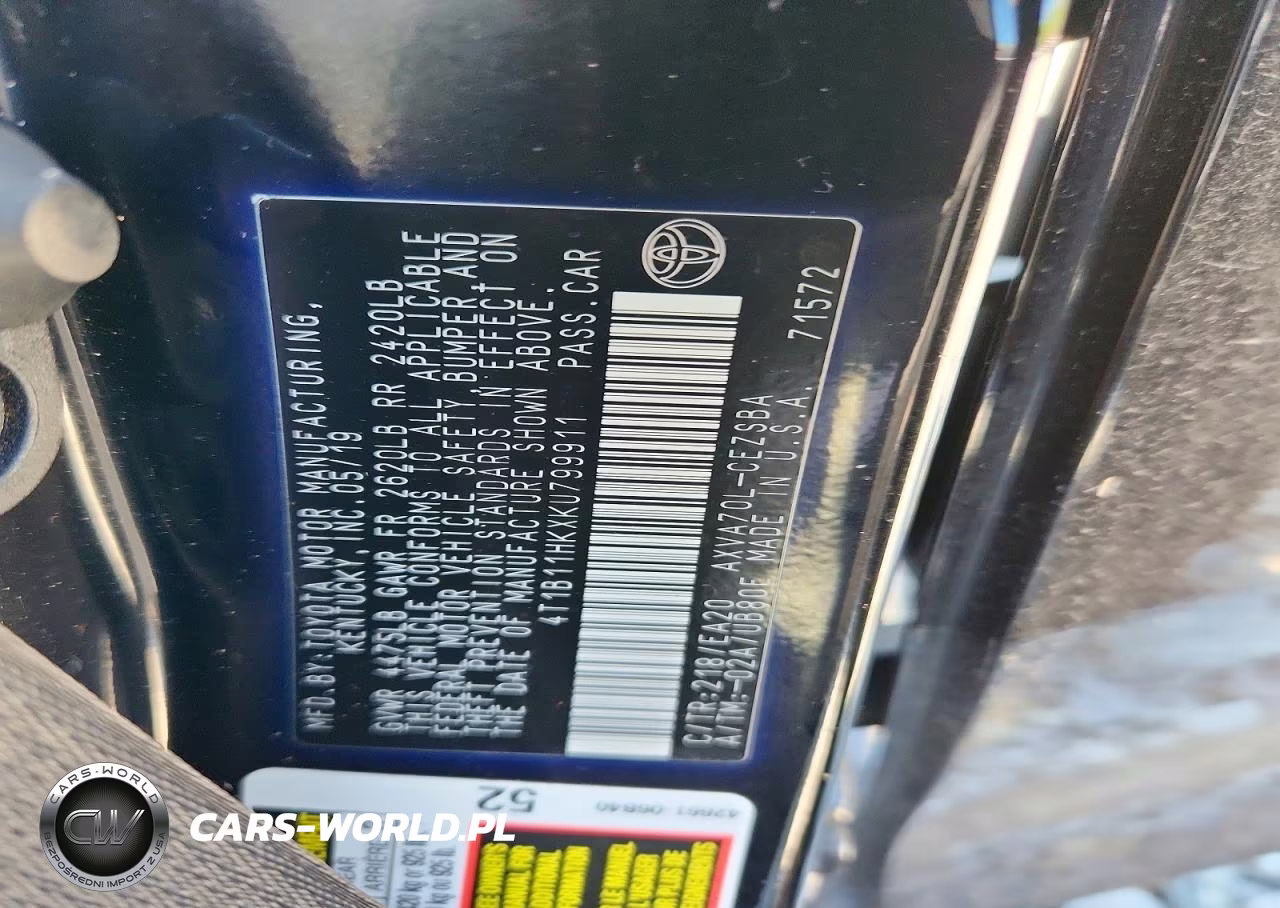 2019 Toyota Camry Se VIN:4T1B11HKXKU799911 - 12