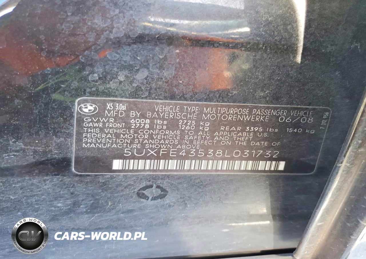 2008 BMW X5 3.0I VIN:5UXFE43538L031732 - 13