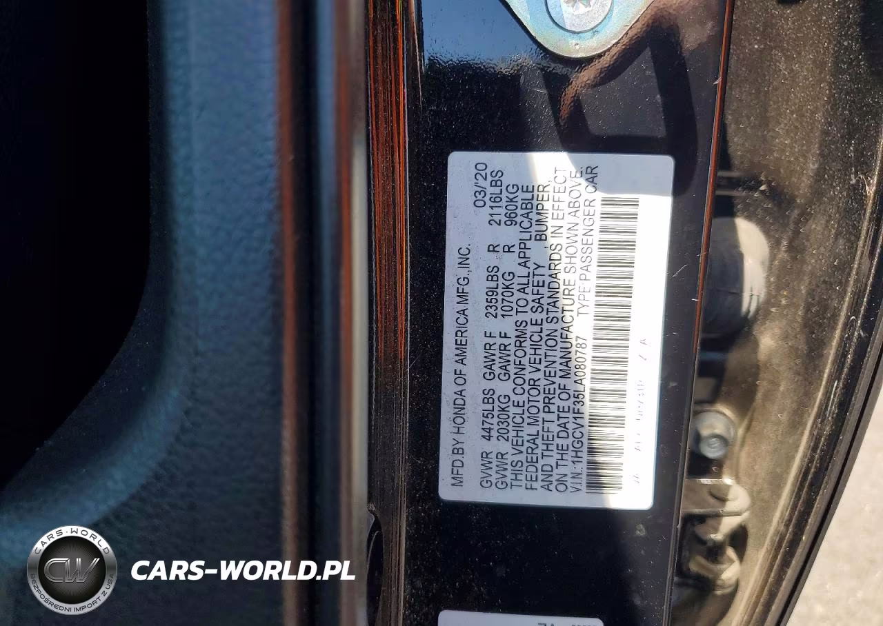 2020 Honda Accord Sport VIN:1HGCV1F35LA080787 - 12